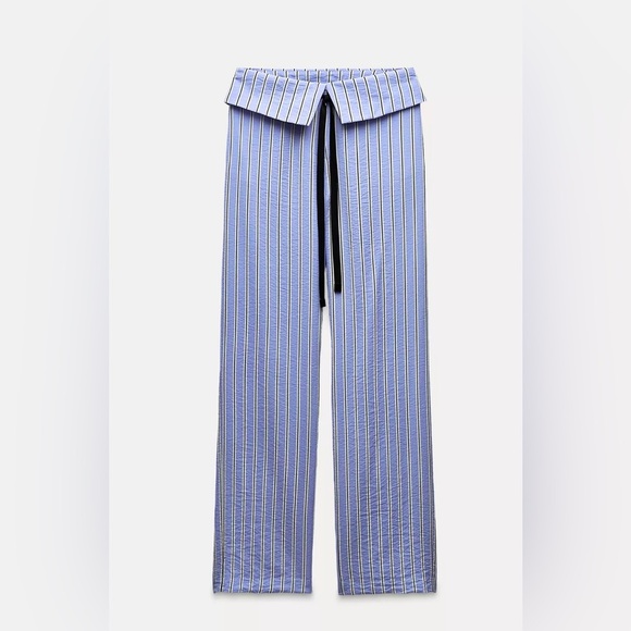 Zara Pants - Striped Blue Wide-Leg Pants